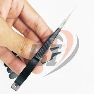 Pince à épiler d'extension de cils en acier inoxydable à revêtement noir à 90 et 45 degrés avec ciseaux à ressort professionnel durable - Product Image 6