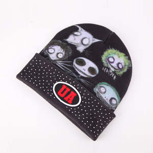 Bonnets d'hiver en acrylique personnalisés avec logo imprimé et revers, bonnets de pêcheur en tricot avec strass et logo, bonnets unisexes - Product Image 1