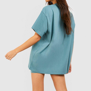 Ensemble 2 pièces tricoté pour femme, bleu, col rond, coupe ample, haut décontracté, longueur au-dessus du genou, usage quotidien, printemps-été, couleur unie - Product Image 2