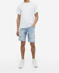ODM/OEM Wholesale Custom New Arrivals Spring Summer Solid Blue Color Customized logo Slim Fit Denim Shorts for Men - Product Image 1