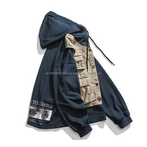 Sudaderas con Capucha de Diseñador para Hombre al por Mayor, Sudadera con Capucha Unisex con Hombros Caídos y Estilo Cargo Azul - Product Image 2