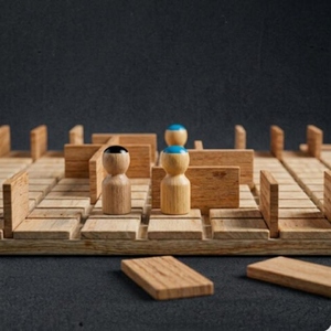Handcrafted Wooden Maze Game Featuring A Square Grid With Strategic Barriers And Colored Pegs For Engaging Brain Teasing <b>Puzzles</b> - Product Image 3