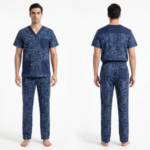 Ensemble de blouses médicales imprimées pour hommes, 180 GSM, coton poly premium, bleu, imprimé médical de dessins animés, logo personnalisé par sublimation, uniforme - Product Image 3