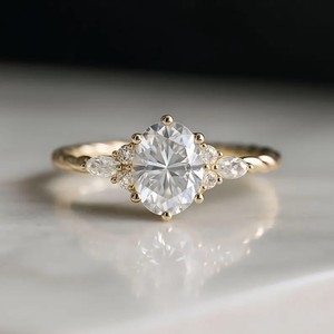 Oval cut Moissanite engagement ring vintage Unique Sterling <b>Silver</b> ring <b>Solid</b> gold Marquise cut diamond wedding Bridal ring - Product Image 2