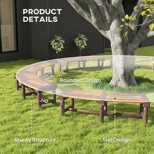 Panca da Giardino Semicircolare in Legno Marrone, Panca Avvolgente per Parco, Giardino, Patio, Terrazza, per Posizionamento all'Aperto tra gli Alberi - Product Image 6