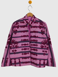 Veste à col mandarin imprimée de fleurs roses, manches longues, style blouson, vêtement de printemps pour adultes, tissu tissé, longueur normale - Product Image 1