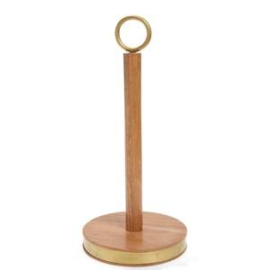 Stylish Wood Paper Towel <b>Holder</b> With Modern Brass Ring Handle Base Standing Kitchen Roll For Luxury Home And Hotel Decoration - Product Image 1