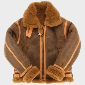 Blouson aviateur vintage en peau de mouton B-3 pour homme, marron vieilli - Product Image 1