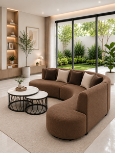 Juego de Sofás Curvos Sudut Luna Marrón, Estilo Moderno y Minimalista, Tela Premium Ecológica, Muebles para Sala de Estar y Apartamento, para Uso en Hoteles - Product Image 4