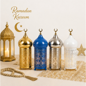Centro de Mesa Islámico Moderno para Decoración de Ramadán, Minarete Metálico con Tapa de Domo de Mezquita, Diseño Hueco, para Eid Mubarak - Product Image 2