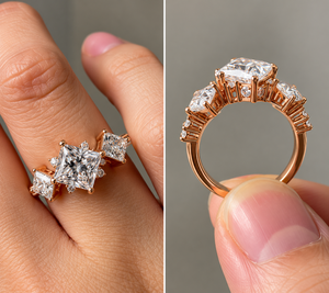 Bague en or rose avec diamant taille princesse pour femme, trois pierres, classique, alliance de mariage et de fiançailles - Product Image 4