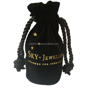 Cotton Canvas Bottle Gift Bag, Velvet Fancy Wine Packing Bags Jute Storage Promotional Bottle Bags Custom Logo Embroidery - Product Image 4