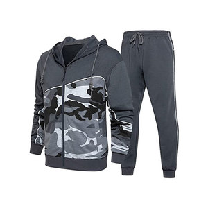 Men's Camouflage Tracksuit Full <b>Zip</b> <b>Hooded</b> Sweatshirt With Side Pockets Regular Fit Autumn Casual Wear Polyester Material - Product Image 1