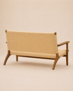 Midcentury Modern 2 Seater <b>Sofa</b> Bench Solid Teak <b>Wood</b> <b>Frame</b> Synthetic Rattan Weave for Hotel & Garden Use Model BEN01 - Product Image 3
