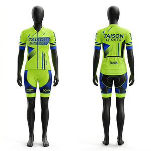 Tenue de cyclisme pour femmes, 180 GSM, polyester et élasthanne de qualité supérieure, respirante, design à panneaux vert néon et bleu, logo personnalisé par sublimation - Product Image 1