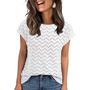 2025 2025 blusa de trabajo de moda para mujer Casual ojal bordado manga casquillo verano Tops camisetas cómodas - Product Image 5