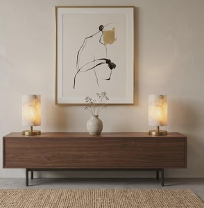 Modern Marble Table Lamp With Brass Base Rectangle Shape Indoor Home Decor Living Room Lighting Fixture - Product Image 6