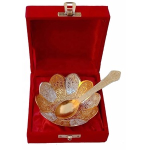 Juego de cuchara de cuenco chapado en oro y plata de latón con caja azul, cuenco para servir postres de frutas secas para la inauguración de la casa, regalos de boda de Navidad - Product Image 5