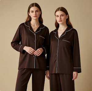 Pijamas de Lujo para Mujer de Modal y Bambú, Manga Larga con Ribete, Pijamas Personalizados, Ropa de Dormir, Conjuntos de Ropa de Estar por Casa para Mujer - Product Image 1