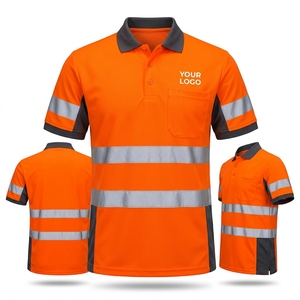 Camiseta Polo de Trabajo Reflectante Naranja de Alta Visibilidad, Uniforme de Seguridad para Hombre con Bolsillo en el Pecho y Diseño de Dos Tonos - Product Image 1