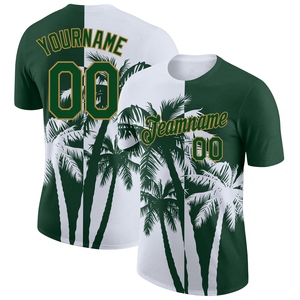 T-shirt de performance personnalisé vert or-blanc à motif 3D de cocotiers hawaïens, fabrication directe en gros pour l'industrie - Product Image 1