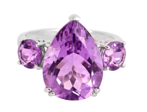 Premium 925 Sterling <b>Silver</b> Rhodium Plated Purple Pear Cut Gemstone Three Stone <b>Statement</b> <b>Ring</b> for Women Jewelry - Product Image 1