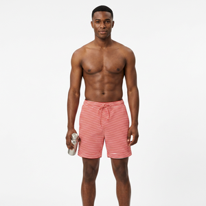 <b>Men's</b> Red <b>White</b> Striped Board Shorts Mid Waist Drawstring Quick Dry Casual Bermuda Swim Trunks - Product Image 5