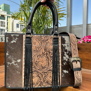 Nuevo bolso de mano con borlas de cuero de vaca a mano, nuevo bolso de mano de cuero de vaca con estilo occidental, conjunto combinado de cuero genuino - Product Image 2