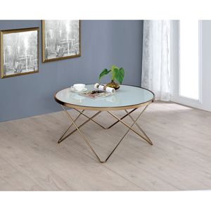 Tavolino da caffè Valora con piano in vetro smerigliato e finitura champagne - Product Image 1