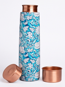 Modern Trendy Floral Pattern <b>Copper</b> <b>Bottle</b> Designed Modern Minimalist Style For Everyday Use Travel Gym Yoga Office And Gifts - Product Image 2