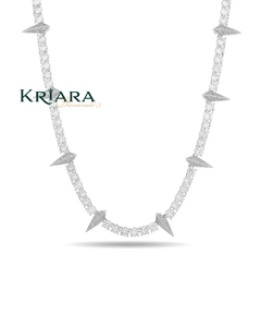 Moissanite <b>Statement</b> <b>Necklace</b> S925 Silver Rhodium Plated Spike Design Everyday Wear Unisex Luxury Bead Chain - Product Image 1