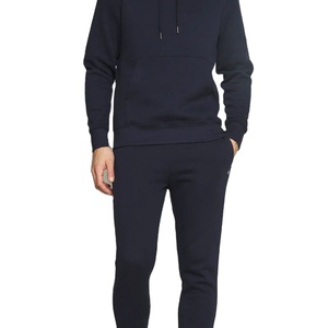 Custom Logo Outerwear Men's Navy Hooded Sweatshirt <b>Set</b> Casual <b>Knitted</b> Tracksuit Winter 100% Cotton Breathable - Product Image 5