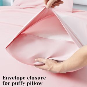 Ensemble de draps en coton 100% de qualité supérieure, couleur unie rose, 400TC, coutures minimalistes, lavable en machine, pour usage domestique, literie d'hôtel - Product Image 3
