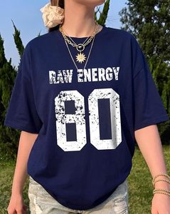 Camiseta Oversize Azul Marino para Mujer con Estampado Raw Energy 80, Corte Holgado, Cuello Redondo, Manga Corta, de Algodón Jersey - Product Image 3