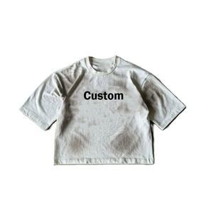 Men's Vintage Washed Stained Drop Shoulder Regular Sleeve O-Neck <b>Silk</b> Screen Printed Breathable Polyester/Cotton Loose Fit - Product Image 1