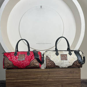 Hair on Metallic Cowhide Tooled <b>Leather</b> Travel <b>Duffel</b> <b>Bags</b> Western Design High Quality Large Capacity Travel Weekender <b>Bags</b> - Product Image 2