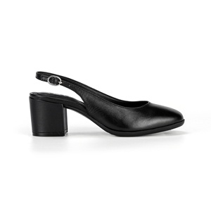 OEM ODM Mujeres NEGRO Cuero Genuino Tacón Medio Slingback Zapatos, Tacones Altos para Señoras, Calzado de Señoras, Hecho en Bangladesh - Product Image 1