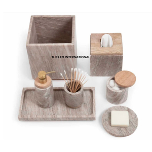 White Metal Eco-Friendly Six-Piece Bathroom Accessories <b>Set</b> with Wastebasket Tissue Holder <b>Soap</b> Dish Tray for Bathroom Decor - Product Image 2