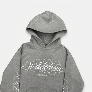 2026 350 GSM Cotton French Terry Gray Hooded <b>Sweatshirt</b> Set Full Sleeve Letter Print 100% Cotton Regular Fit Autumn Wear Side - Product Image 4