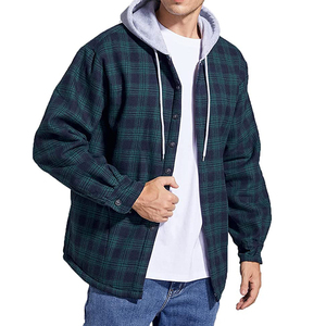 Wholesale Custom High Quality Eco-Friendly Windproof <b>Mens</b> Vintage Plaid Hooded <b>Flannel</b> Shirt <b>Jacket</b> Heavy Cotton Winter Front - Product Image 2