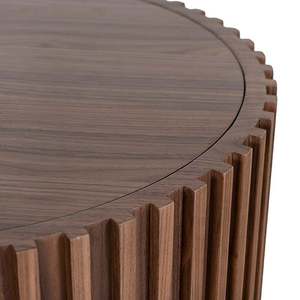 Mesa de Centro Moderna con Base de Madera Acanalada y Pedestal Hecho de Madera de Teca Sólida, Acabado Marrón Oscuro de Alta Calidad para Uso en Interiores - Product Image 4