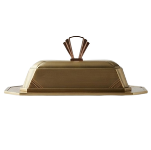 Beurrier en métal plaqué or avec couvercle, forme rectangulaire, design moderne et luxueux, finition polie, pour la cuisine et les réceptions - Product Image 4
