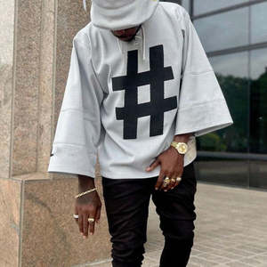 Camiseta Oversize de Streetwear para Hombre, Manga Ancha, Estilo Hip Hop, Estampado Gráfico de Hashtag, Ajuste Holgado, Urbana, Casual, Beige y Morado - Product Image 5