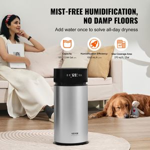 Umidificatore Intelligente con Purificatore d'Aria, 3 Velocità, 10L, 2.64G, Grande Capacità, Evaporativo per Tutta la Casa, per 270 Hotel - Product Image 3