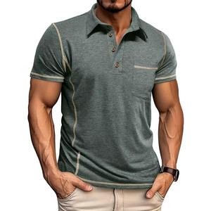 Best Quality Solid Knitted Eco-Friendly <b>Vintage</b> Cotton Weight Men's Short Sleeve Casual <b>Shirts</b> Anti-Shrink Pocket Custom Rib - Product Image 4