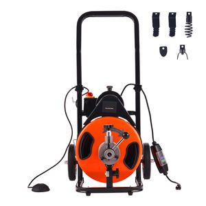 Macchina per la pulizia di scarichi e fognature con spirale da 50 FT x 1/2 pollice, alimentazione automatica, 4 lame, attivazione ad aria, per tubi da 1 a 4 pollici - Product Image 1