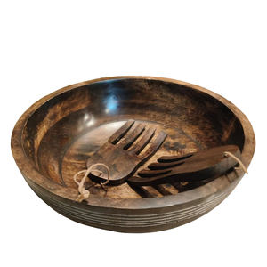 Ensemble de saladiers en bois de manguier écologique de forme ronde avec mains en bois Bols faits à la main pour servir la soupe, le riz et le dîner Usage quotidien - Product Image 1