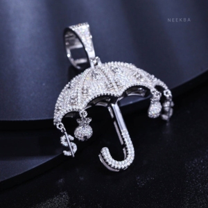 Colgante de Paraguas y Bolsa de Dinero - Colgante de Plata de Ley 925 con Moissanita, Colgante de Bolsa de Dinero con Moissanita, Colgante de Paraguas con Moissanita - Product Image 3