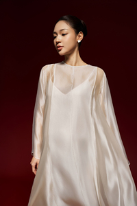 Vestidos Midi de Verano con Botones Laterales, Transpirables, Casuales, de Cintura Holgada, Minimalistas, de Manga Regular, Cuello Redondo de Seda y Voile - Product Image 4