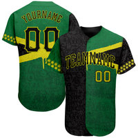 Maillot de baseball personnalisé vert, noir, jaune, imprimé par sublimation, unisexe, adulte, respirant, manches courtes, nom et numéro de l'équipe 00, fermeture boutonnée